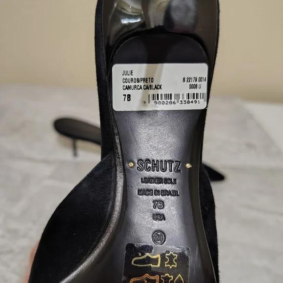 Schutz Julie Black Suede Pointed Toe Mule Heels Size 7 - Picture 9 of 10